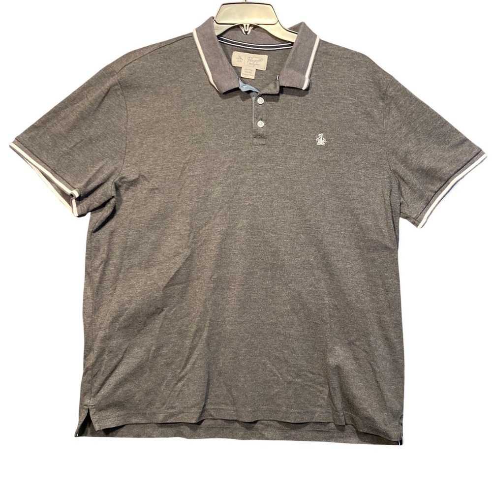 Original Penguin‎ Mens XXL Gray Heather Tipped Short Sleeve Polo Cotton Blend